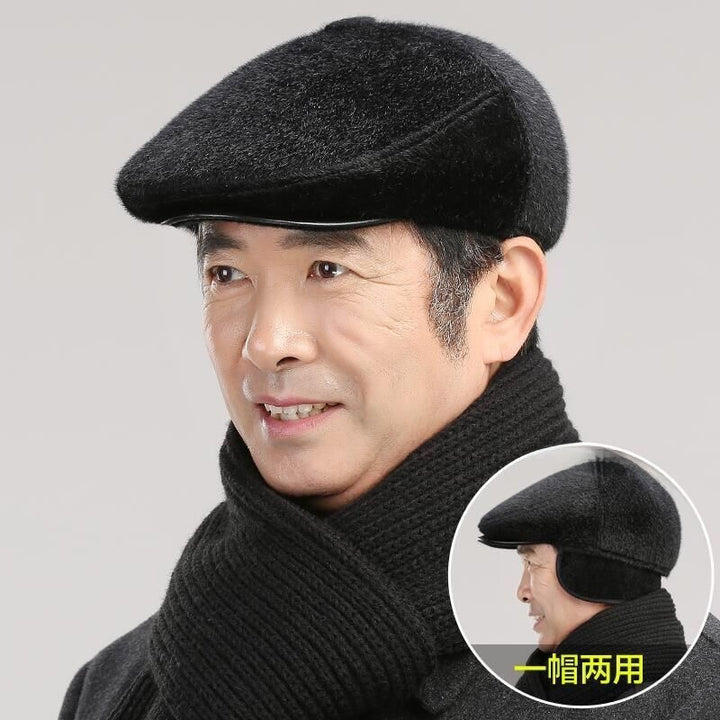 Boina de piel de visón para hombre mayor: gorro de pico de pato cálido y elegante para otoño e invierno.