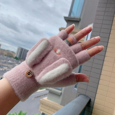 Manoplas de conejo convertibles, gruesas y cálidas para niños: guantes de equitación de invierno