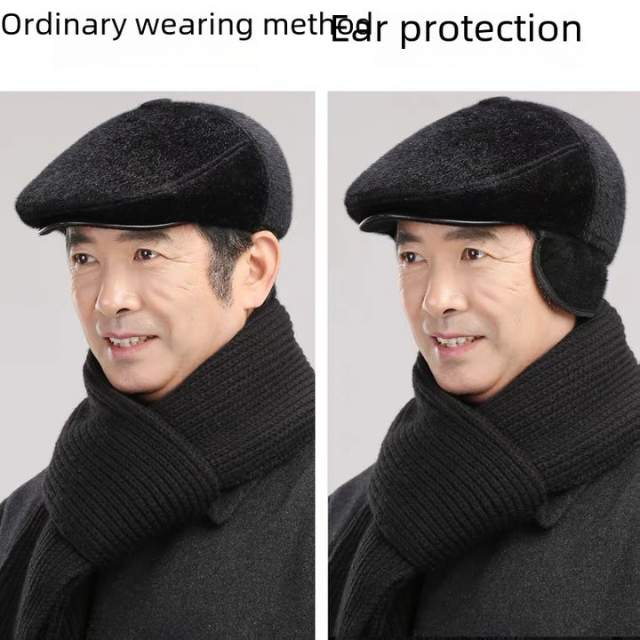Boina de piel de visón para hombre mayor: gorro de pico de pato cálido y elegante para otoño e invierno.