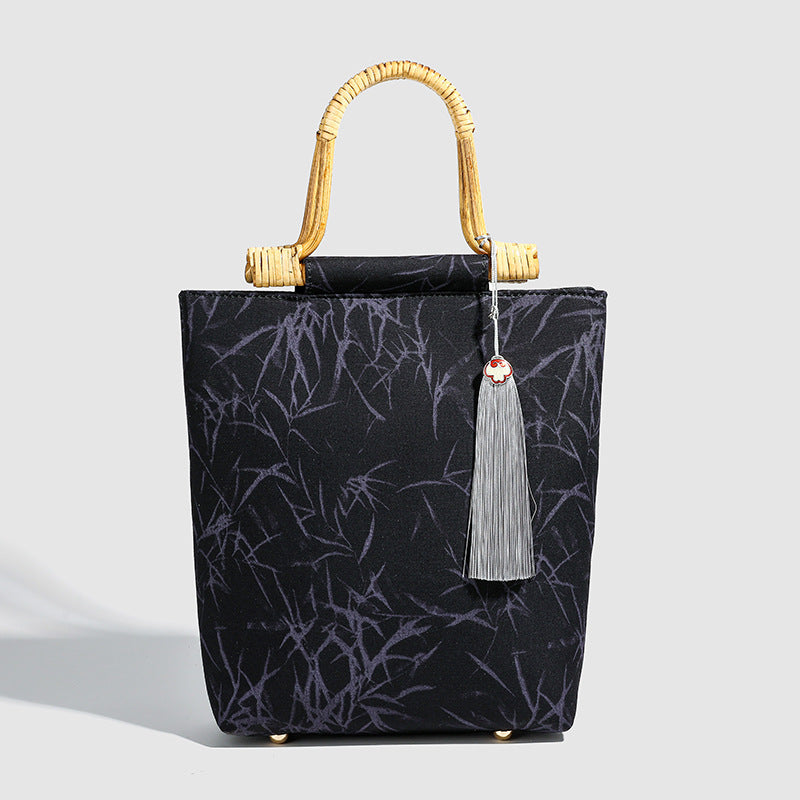 Vintage Chinese Style Bamboo Handle Tote Bag – 2024 New Fashionable Versatile Handbag