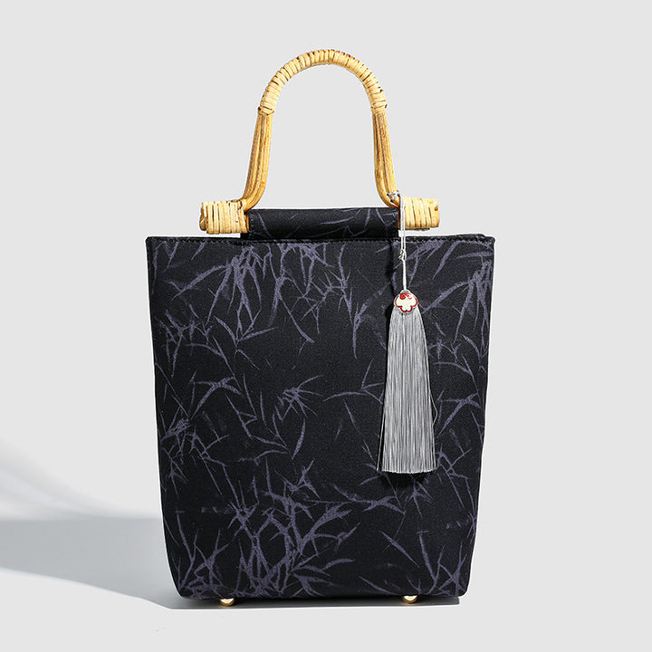 Vintage Chinese Style Bamboo Handle Tote Bag – 2024 New Fashionable Versatile Handbag