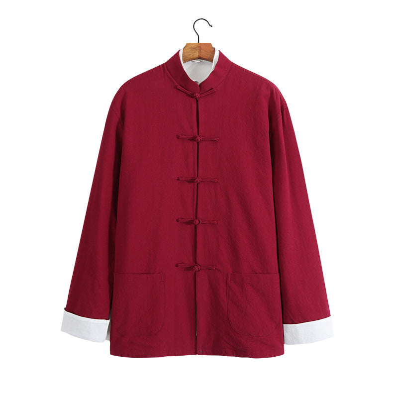 Chinese Style Vintage Men’s Tang Jacket | Spring & Autumn Long-Sleeve Casual Jacket | Mandarin Collar with Button Closures