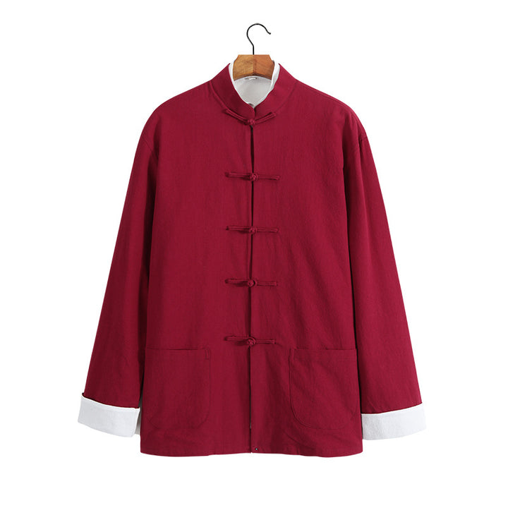 Chinese Style Vintage Men’s Tang Jacket | Spring & Autumn Long-Sleeve Casual Jacket | Mandarin Collar with Button Closures