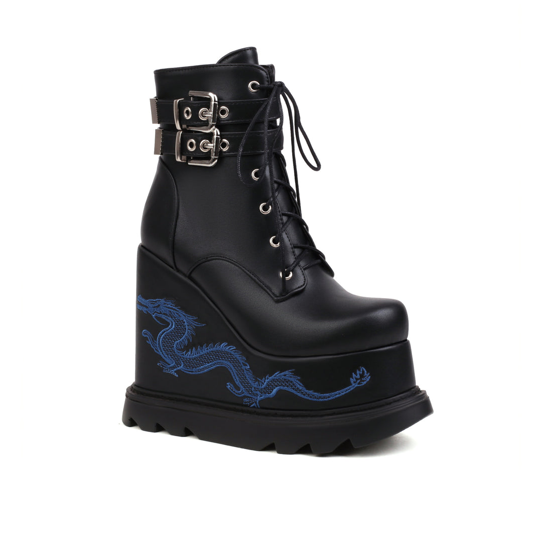 Cross-border foreign trade autumn and winter super high heel thick bottom large size 40-43 waterproof platform national tide embroidered short tube women's boots