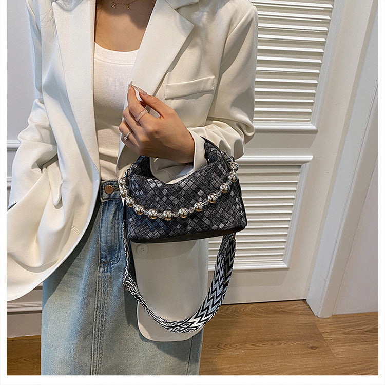 Nuevo bolso estilo cubo de tela con cuentas de estilo chino - Verano 2024, bandolera y bandolera con cadena