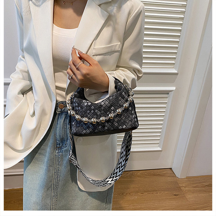 Nuevo bolso estilo cubo de tela con cuentas de estilo chino - Verano 2024, bandolera y bandolera con cadena