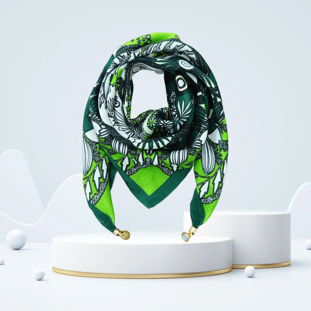 Vintage Print Magnetic Buckle Triangle Scarf – Elegant Lightweight Neck Scarf