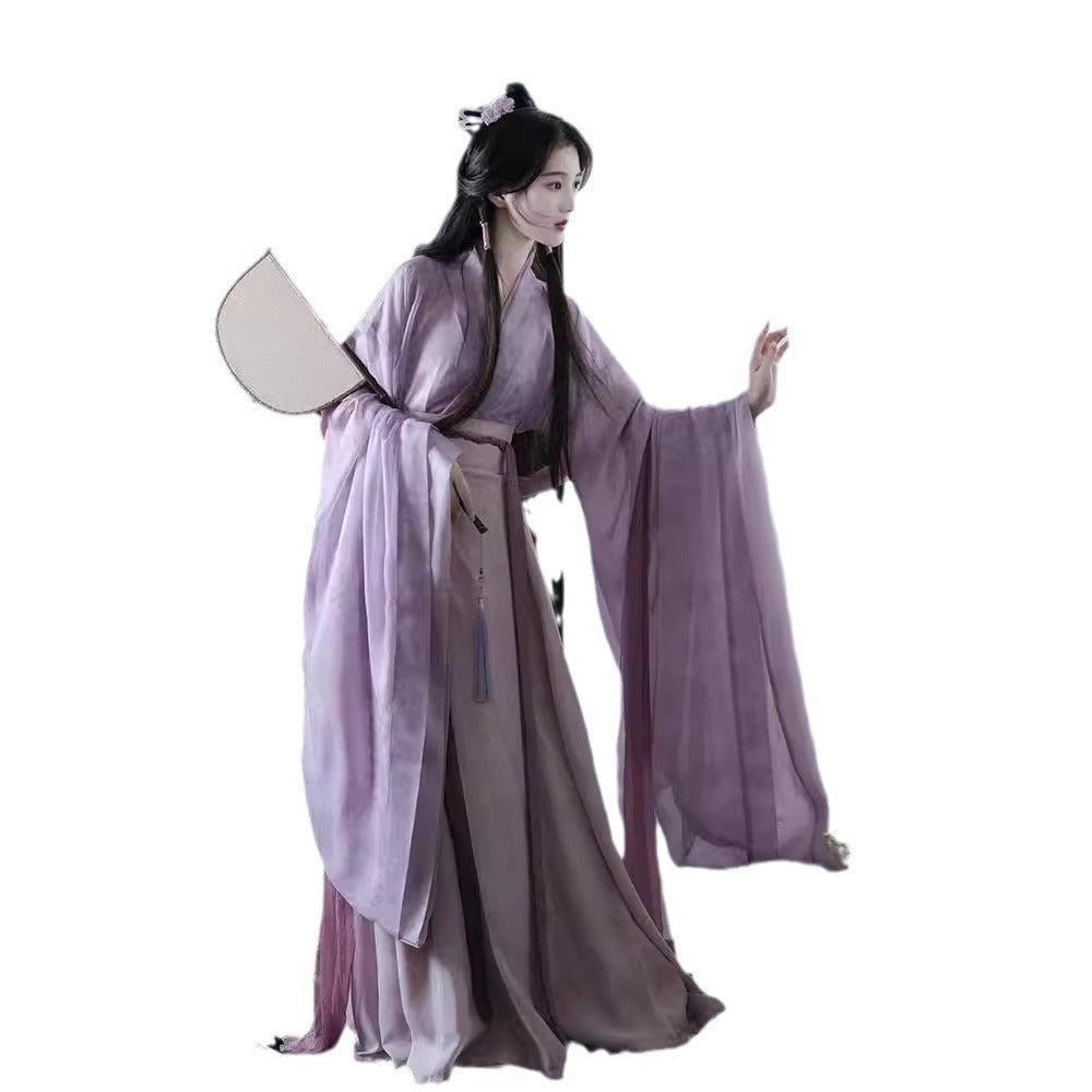 Banxia auténtico estilo Wei y Jin adulto Hanfu estudiante mujer estampado cuello cruzado mangas anchas estilo chino ocho falda rota antiguo traje diario