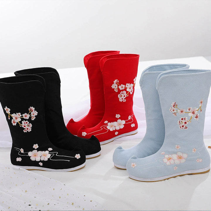 Botas Hanfu de traje antiguo, zapatos bordados para hombres y mujeres, zapatos chinos de caña alta de estilo antiguo, zapatos Hanfu para actuación teatral