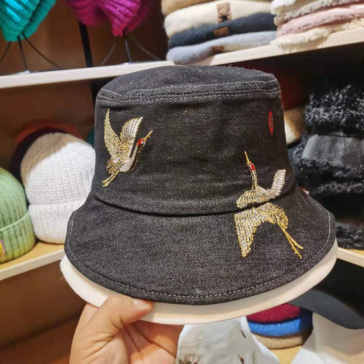 Gorra de béisbol bordada estilo chino para mujer, diseño de grulla, unisex, con visera curva.