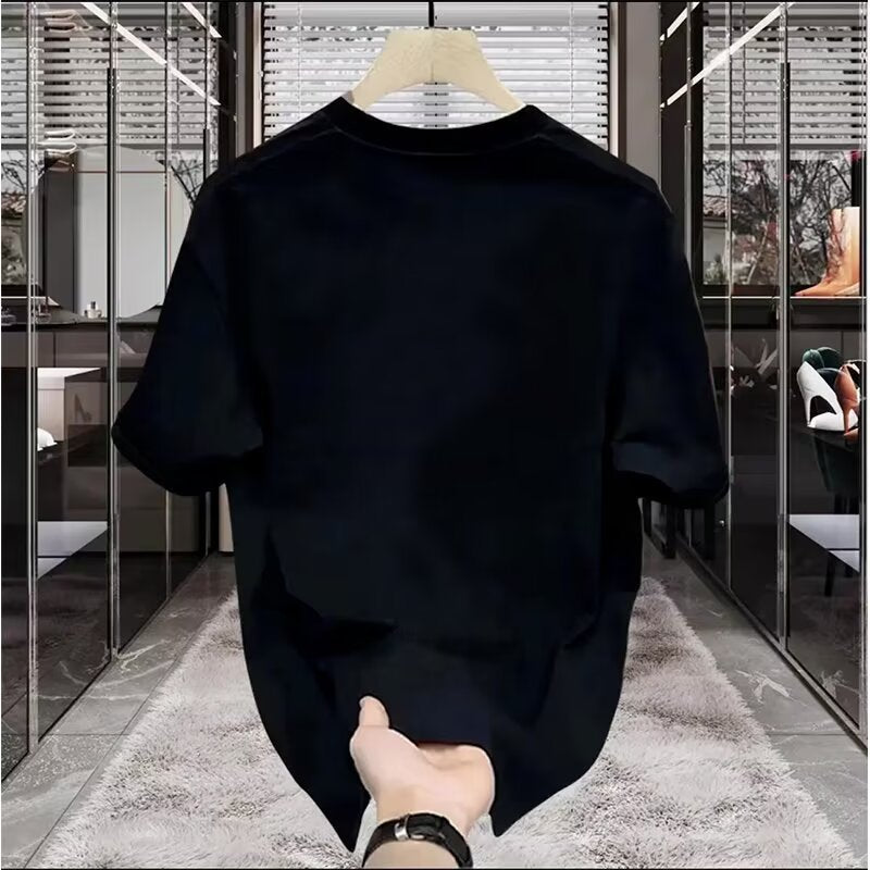 Camiseta de manga corta para hombre de algodón peinado con estampado industrial pesado estilo chino Guochao Shenlong - Camiseta de estilo retro de la marca Summer Tide
