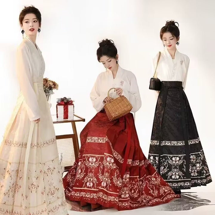 现代汉服风格 | 改良日常穿搭马褂裙搭配交领上衣 | 中式花卉设计