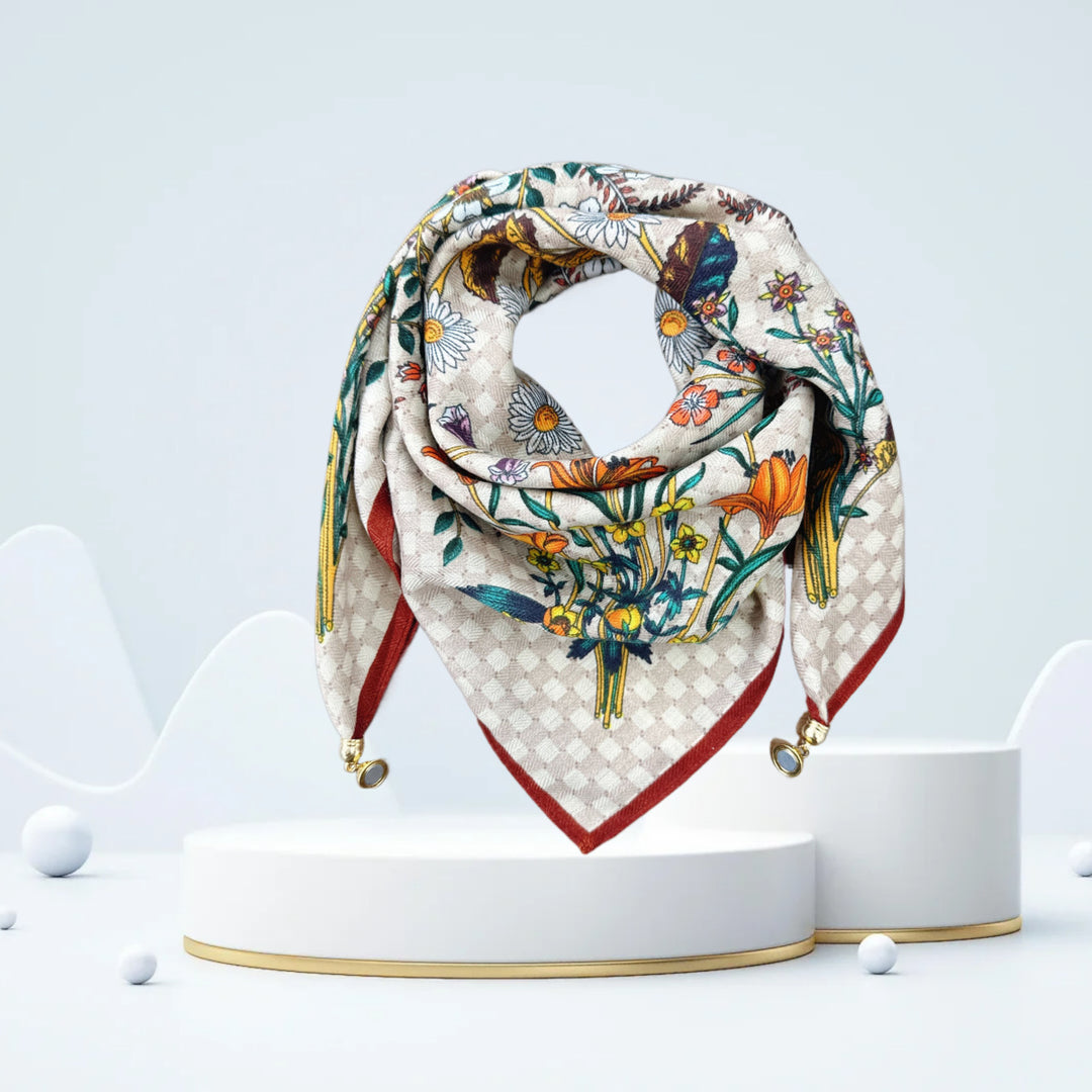 Vintage Print Magnetic Buckle Triangle Scarf – Elegant Lightweight Neck Scarf