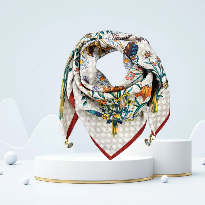Vintage Print Magnetic Buckle Triangle Scarf – Elegant Lightweight Neck Scarf