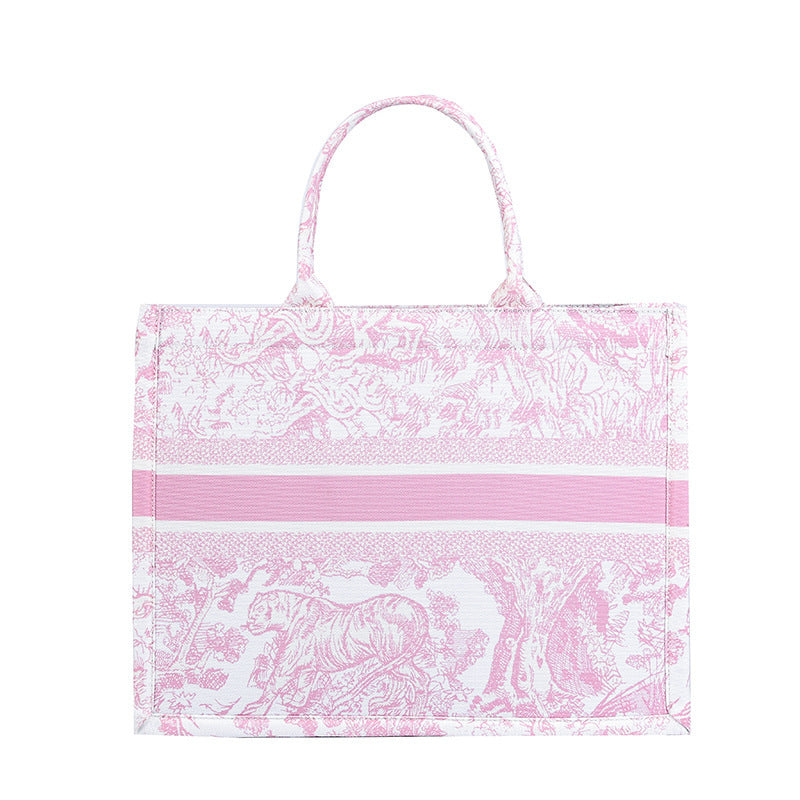 Embroidered Canvas Tiger Tote Bag – Chinese Style Handbag for Shopping and Commuting