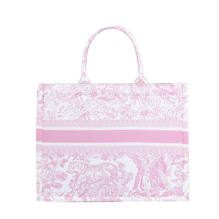 Embroidered Canvas Tiger Tote Bag – Chinese Style Handbag for Shopping and Commuting