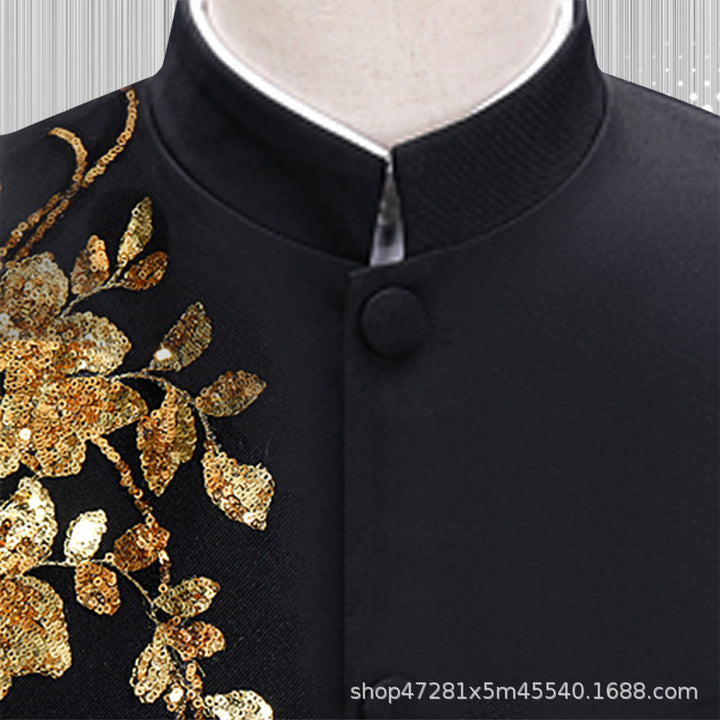 Traje Zhongshan de cuello alto de nuevo estilo chino para hombres jóvenes en la República de China, traje negro, chaqueta de estudiante, traje de actuación de coro de estilo chino
