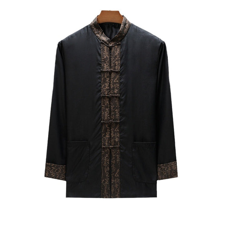 Chaqueta de seda Xiangyun Tang para hombre | Chaqueta tradicional china de manga larga para primavera y otoño | Prendas de abrigo de seda de estilo chino de mediana edad