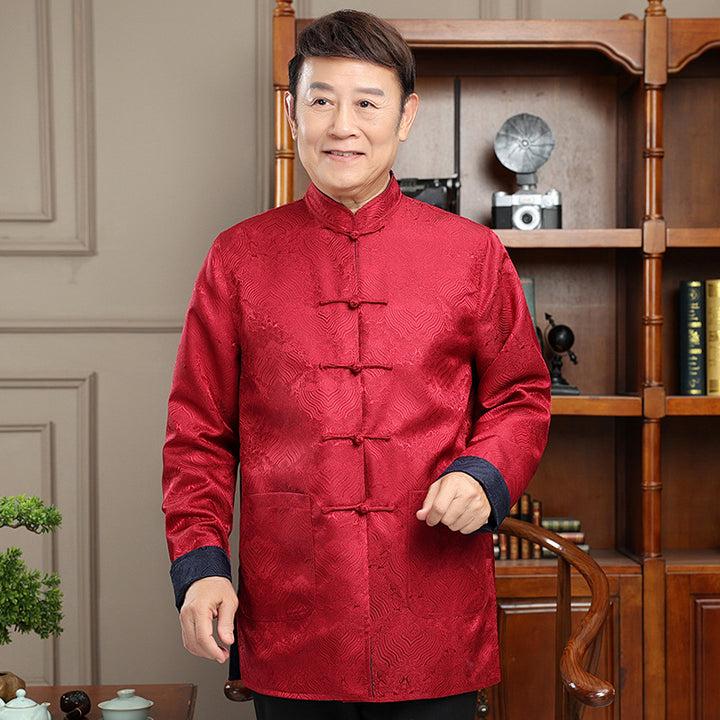 Chaqueta Tang reversible de primavera y otoño para hombre | Chaqueta casual de estilo chino para hombres de mediana edad | Abrigo retro abotonado de manga larga