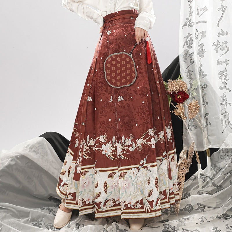 Traje de falda con cara de caballo estilo chino con mangas de avión y cuello cruzado bordado de la dinastía Ming para mujer de Hanfu original, ajustado para uso diario