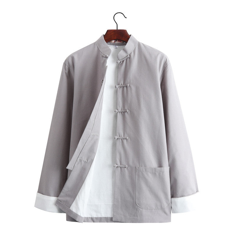 Chinese Style Vintage Men’s Tang Jacket | Spring & Autumn Long-Sleeve Casual Jacket | Mandarin Collar with Button Closures