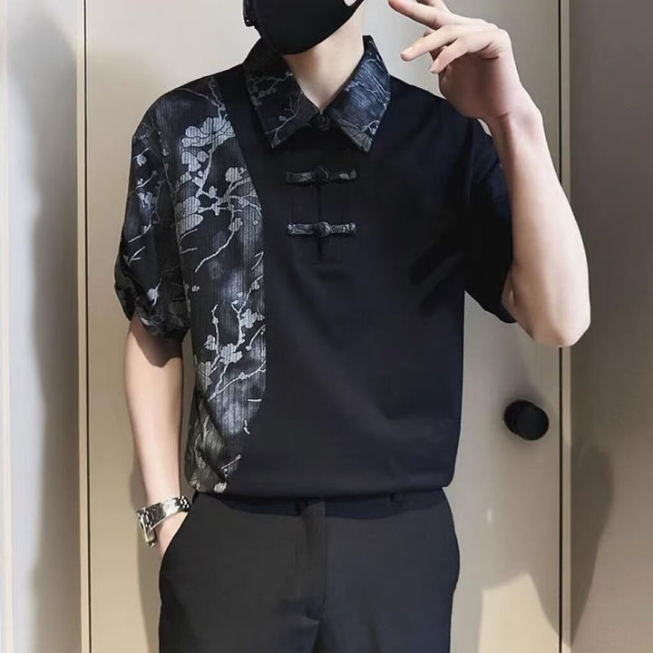 Polo de manga corta de estilo chino estrictamente seleccionado, camiseta holgada de verano para hombre, nueva tendencia 2024, camisa de media manga con botones de metal