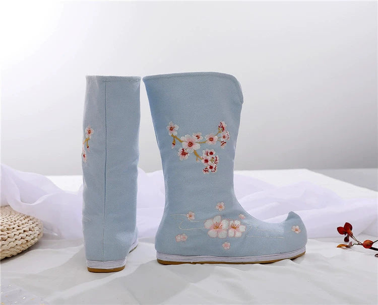 Botas Hanfu de traje antiguo, zapatos bordados para hombres y mujeres, zapatos chinos de caña alta de estilo antiguo, zapatos Hanfu para actuación teatral