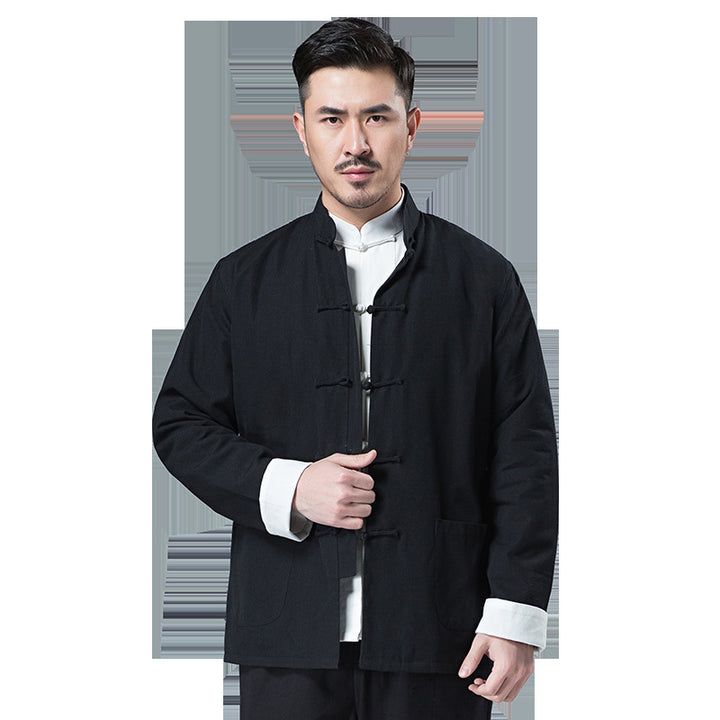 Chinese Style Vintage Men’s Tang Jacket | Spring & Autumn Long-Sleeve Casual Jacket | Mandarin Collar with Button Closures