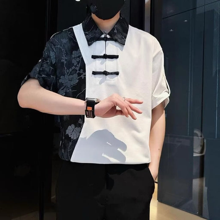 Polo de manga corta de estilo chino estrictamente seleccionado, camiseta holgada de verano para hombre, nueva tendencia 2024, camisa de media manga con botones de metal
