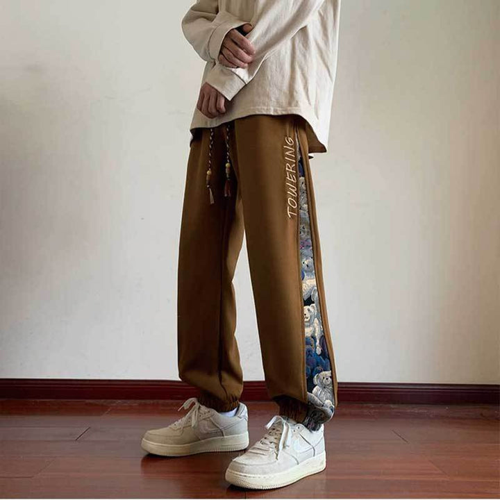Pantalones casuales bordados de tendencia china para hombre | Edición primavera/otoño | Pantalones deportivos holgados con dobladillo | Pantalones deportivos modernos y versátiles