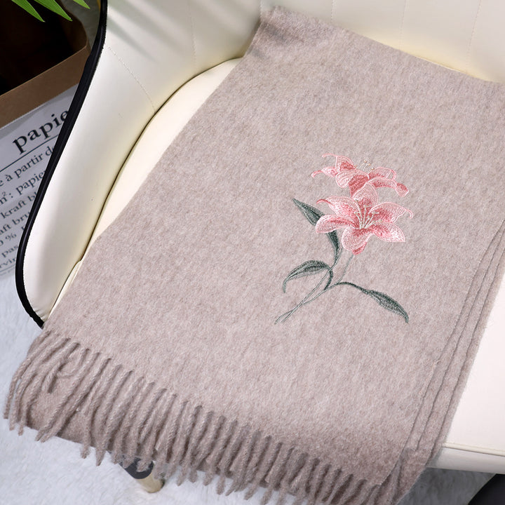 Multiple Styles of National Trend Embroidered Merino Wool Scarves for Women – Red Dragon Year Gift, Autumn and Winter Warmth, Neck Wrap for Mom