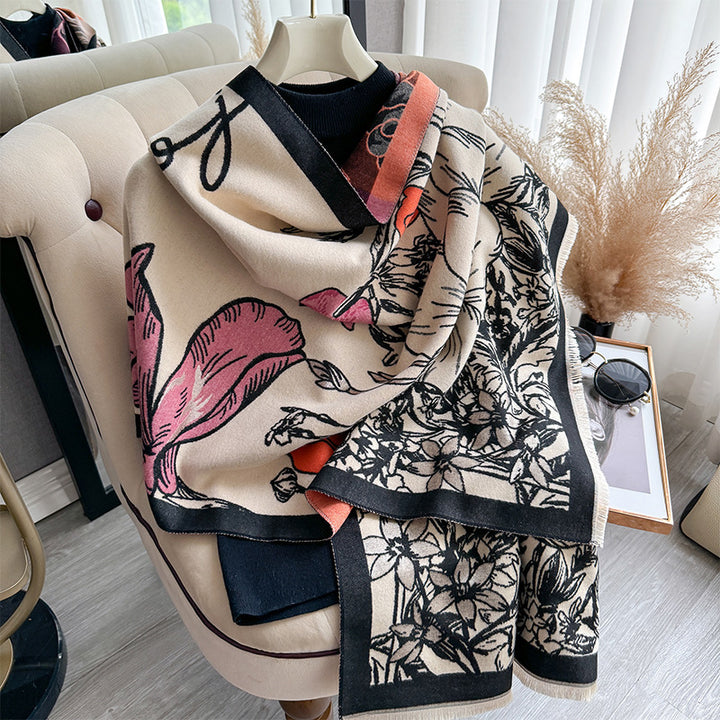National Style Floral Print Shawl – Artistic and Elegant