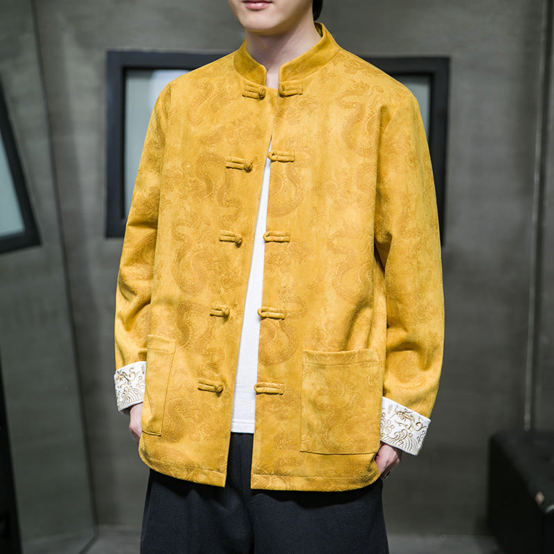 Chaqueta Hanfu de estilo chino para hombre de primavera y otoño | Abrigo Zhongshan tradicional holgado | Chaqueta Tang con cierres de botones clásicos