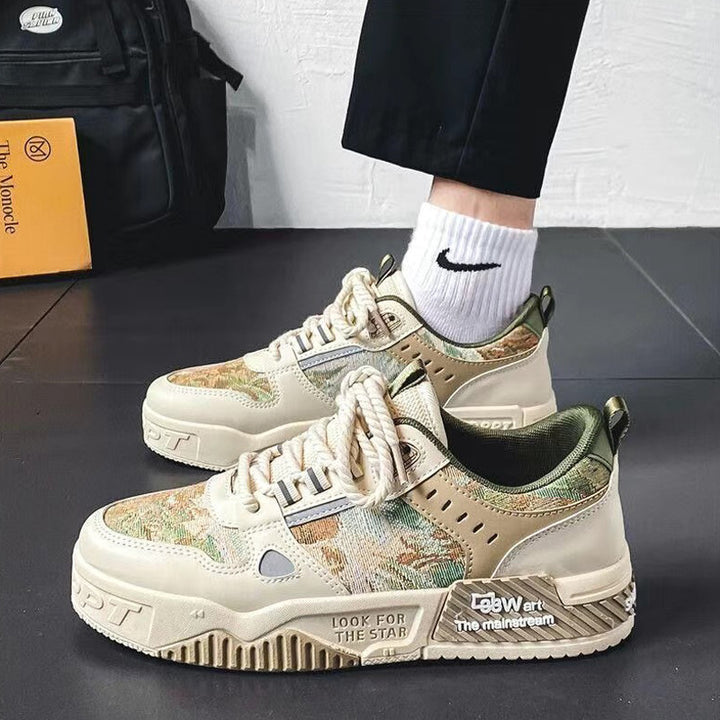 Zapatos deportivos casuales de verano para hombre, zapatos de estilo nacional de caña baja, zapatos de tendencia, diseño de nicho, zapatillas versátiles de suela gruesa para estudiantes con aumento de altura.