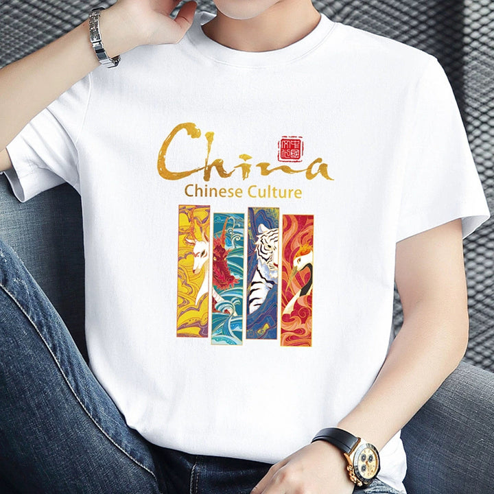 Summer new pure cotton T-shirt men's short-sleeved trendy brand loose versatile national trend T-shirt half-sleeved Chinese style men's T-shirt
