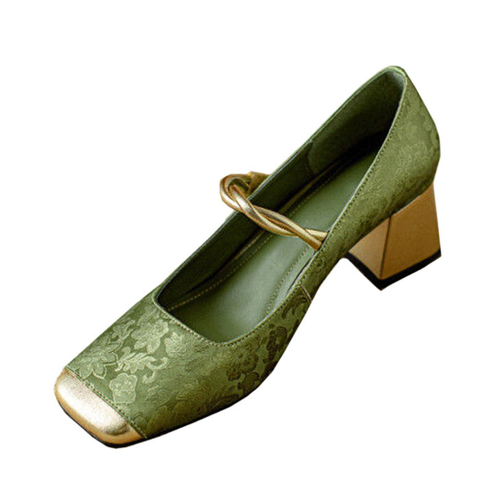 Chinese Style Suzhou Embroidered Chunky Heels – Square-Toe High Heels for 2024