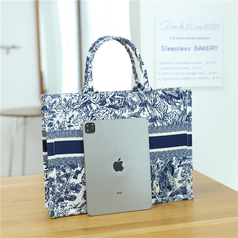 Embroidered Canvas Tiger Tote Bag – Chinese Style Handbag for Shopping and Commuting