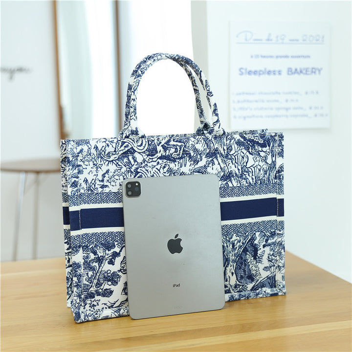 Embroidered Canvas Tiger Tote Bag – Chinese Style Handbag for Shopping and Commuting