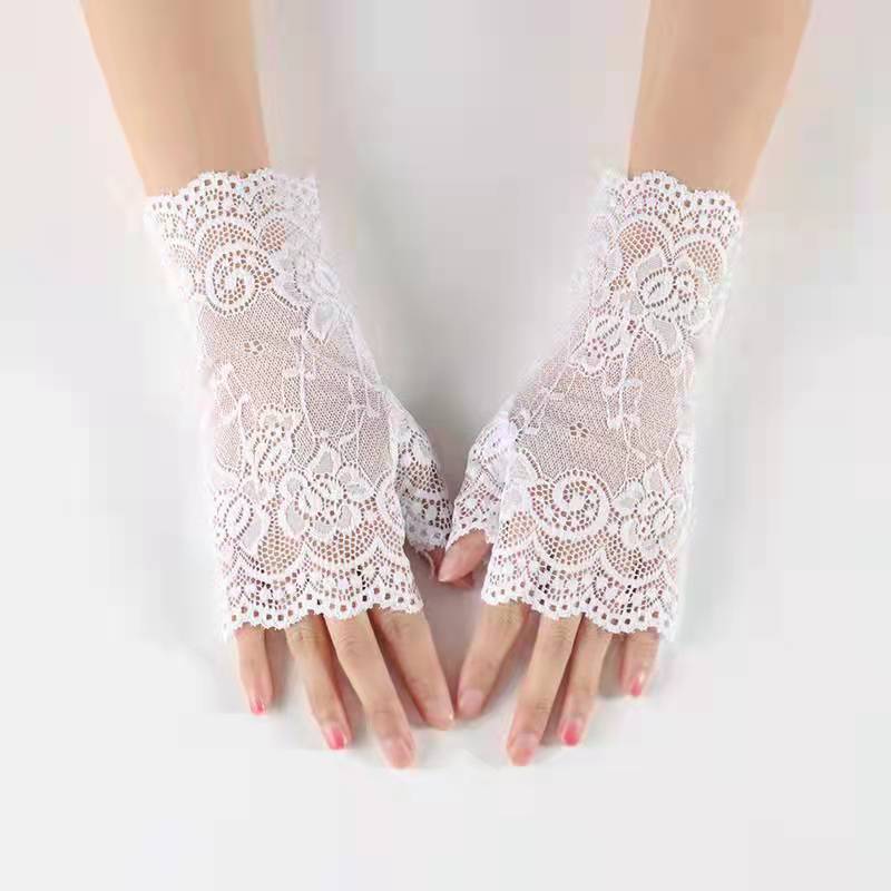 Spring/Summer Women's Lace Mesh Half-Finger Gloves – Sun Protection Touchscreen Bridal Gloves