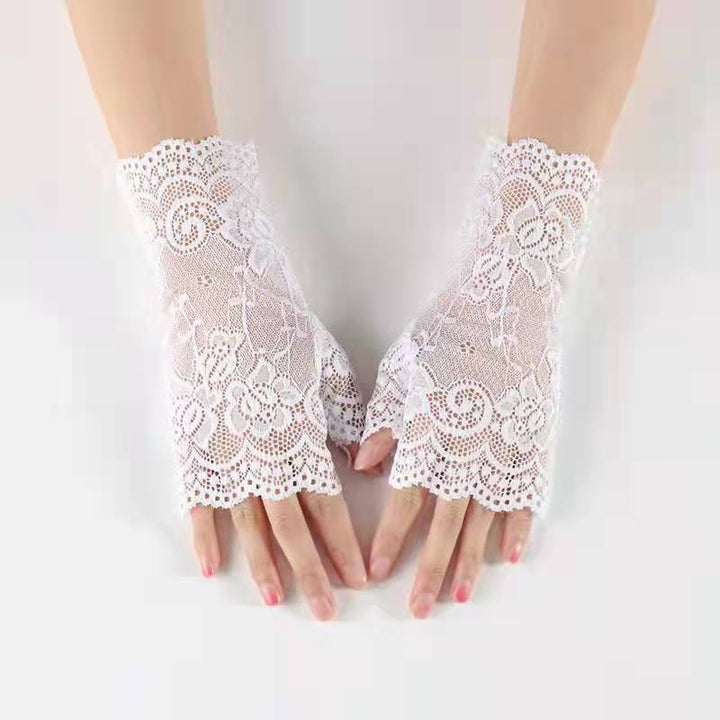 Spring/Summer Women's Lace Mesh Half-Finger Gloves – Sun Protection Touchscreen Bridal Gloves