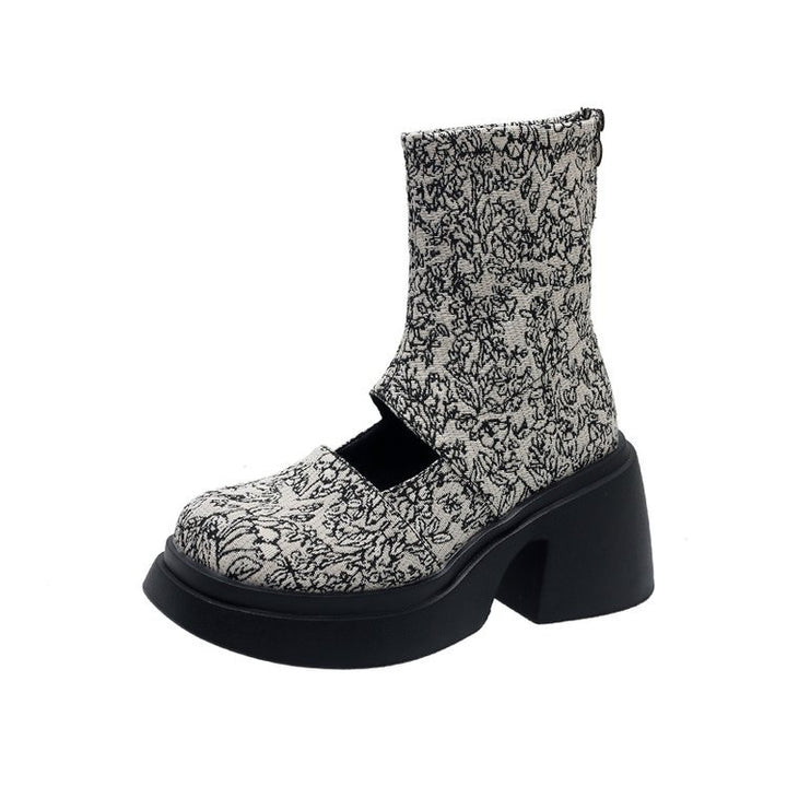 Botas elásticas retro estilo chino, botas Martin, sandalias de verano para mujer con plataforma fina y suela gruesa, botas cortas con cremallera trasera que realzan la altura.