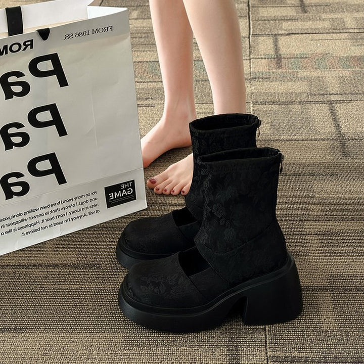 Botas elásticas retro estilo chino, botas Martin, sandalias de verano para mujer con plataforma fina y suela gruesa, botas cortas con cremallera trasera que realzan la altura.