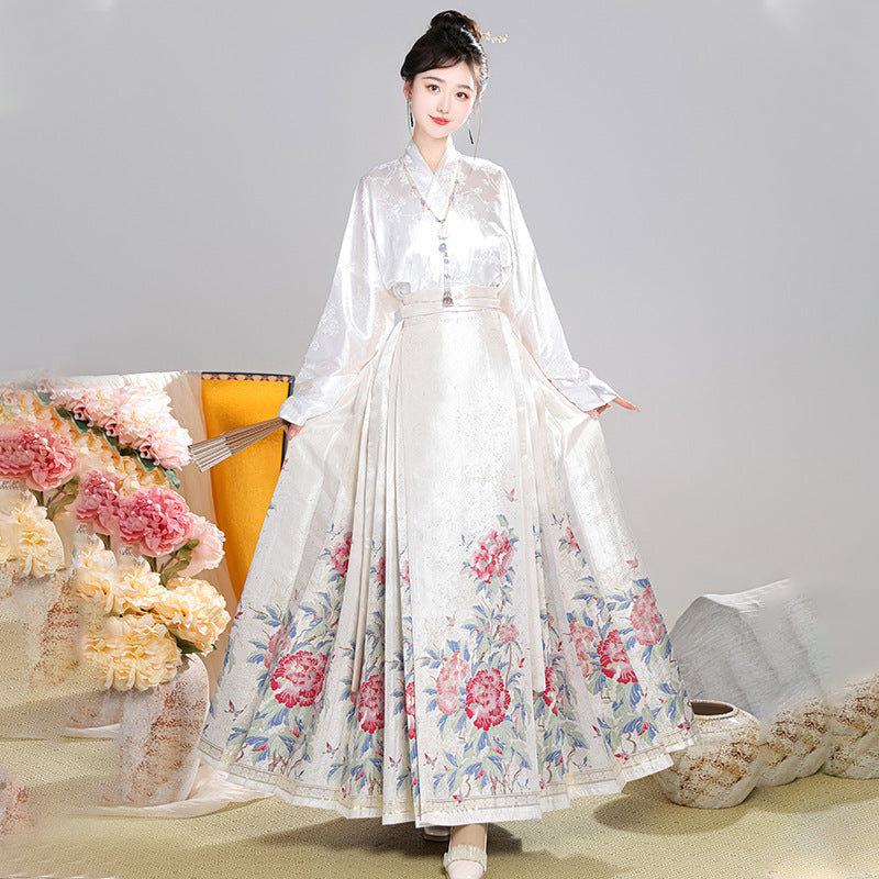 Hanfu estilo Ming modernizado para mujer | Conjunto de falda Ma Mian con brocado | Edición otoño/invierno