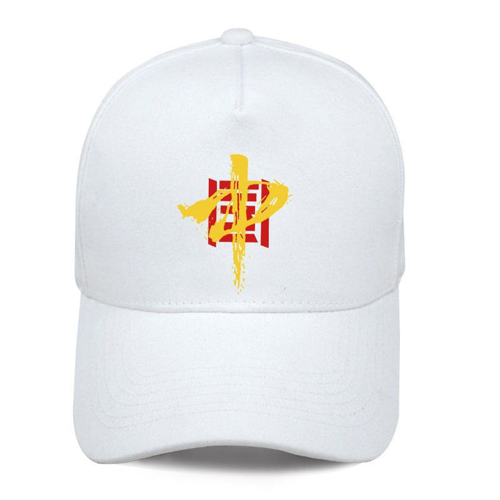 国潮中国风舞狮红鸭嘴帽-学生爱国青年棒球帽,五片式设计