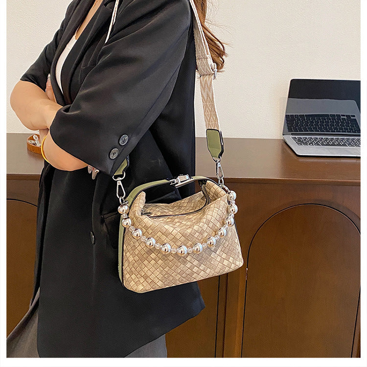 Nuevo bolso estilo cubo de tela con cuentas de estilo chino - Verano 2024, bandolera y bandolera con cadena