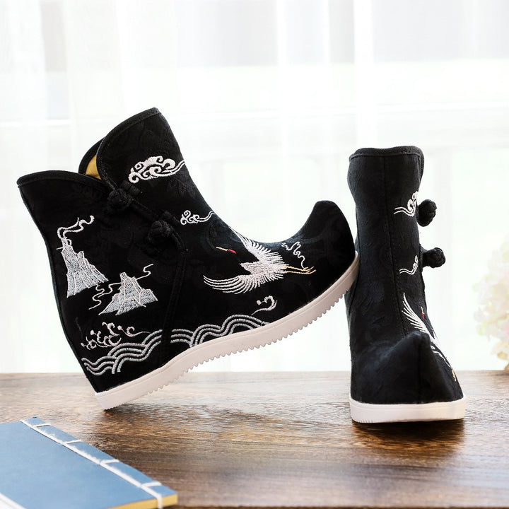 Yunjian - Botas cortas bordadas de 7 cm de altura para Hanfu, estilo étnico, bordadas, de tela