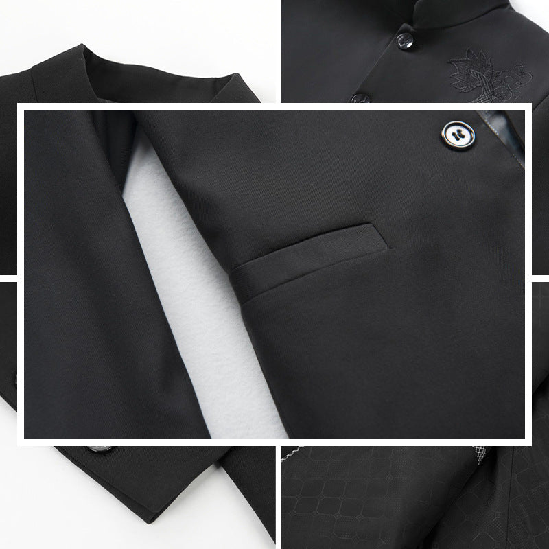 Traje Zhongshan para las cuatro estaciones, para hombres de mediana edad y jóvenes, chino, de cuello alto, para novio, estilo chino, retro, Tang