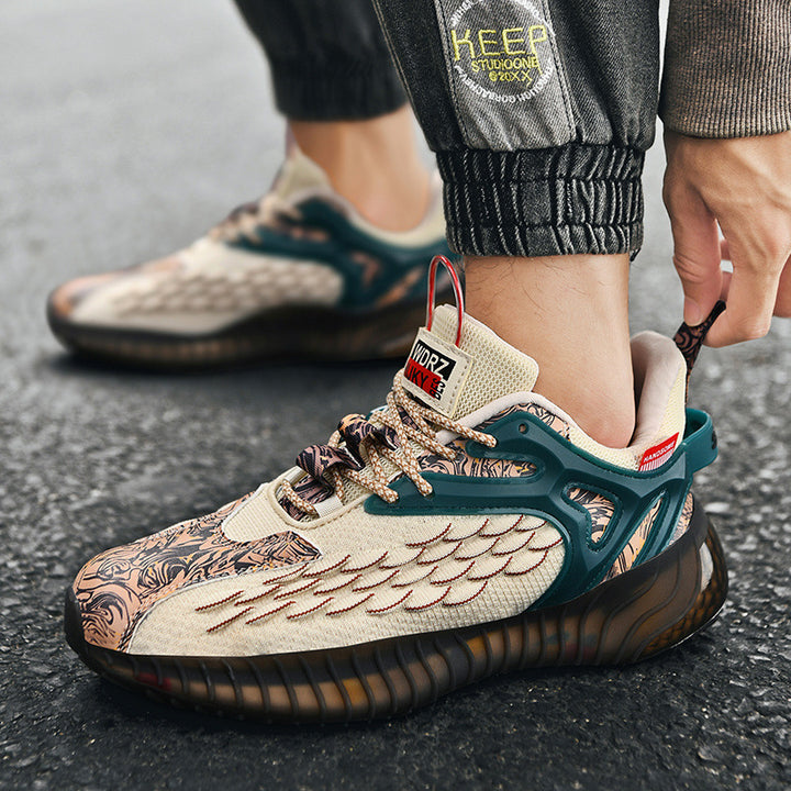 Zapatillas deportivas para hombre, primavera 2024, nuevas zapatillas de estilo chino con diseño fluorescente de escamas de pescado, zapatillas de deporte informales para hombre
