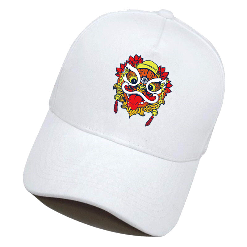 Gorra de estilo chino para hombre: gorra de béisbol bordada con danza del león, tendencia nacional, gorra de pico de pato estilo hip-hop para cabezas grandes.