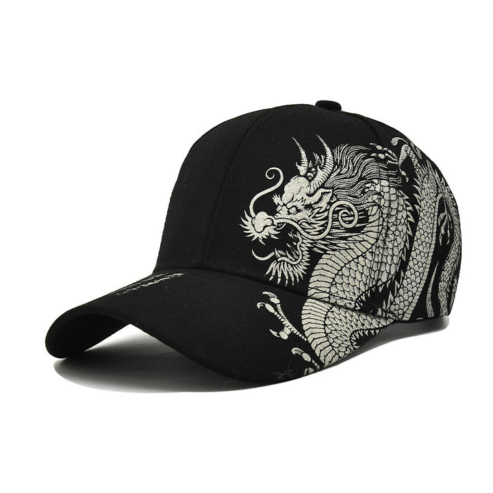 Gorra de béisbol con estampado de dragón estilo chino: sombrero de sol moderno para mujer y hombre, gorra plana para actividades al aire libre, protección solar.